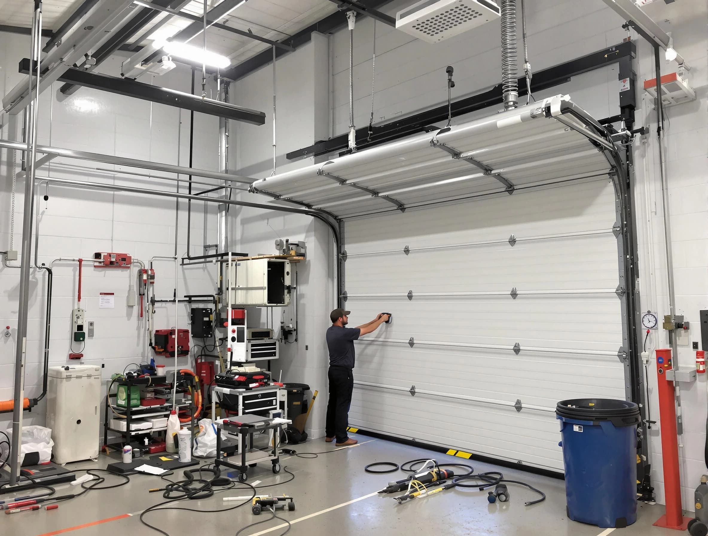 Brighton Garage Door Repair certified technician performing commercial door repair at a Brighton business facility