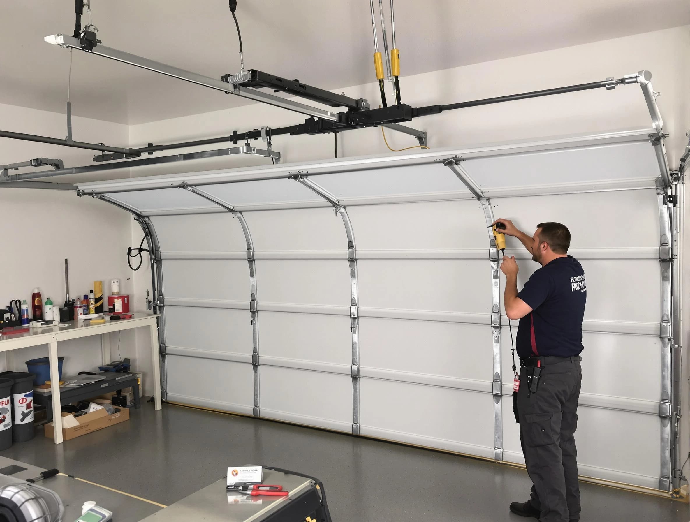 Brighton Garage Door Repair certified technician performing overhead door system repair in Brighton