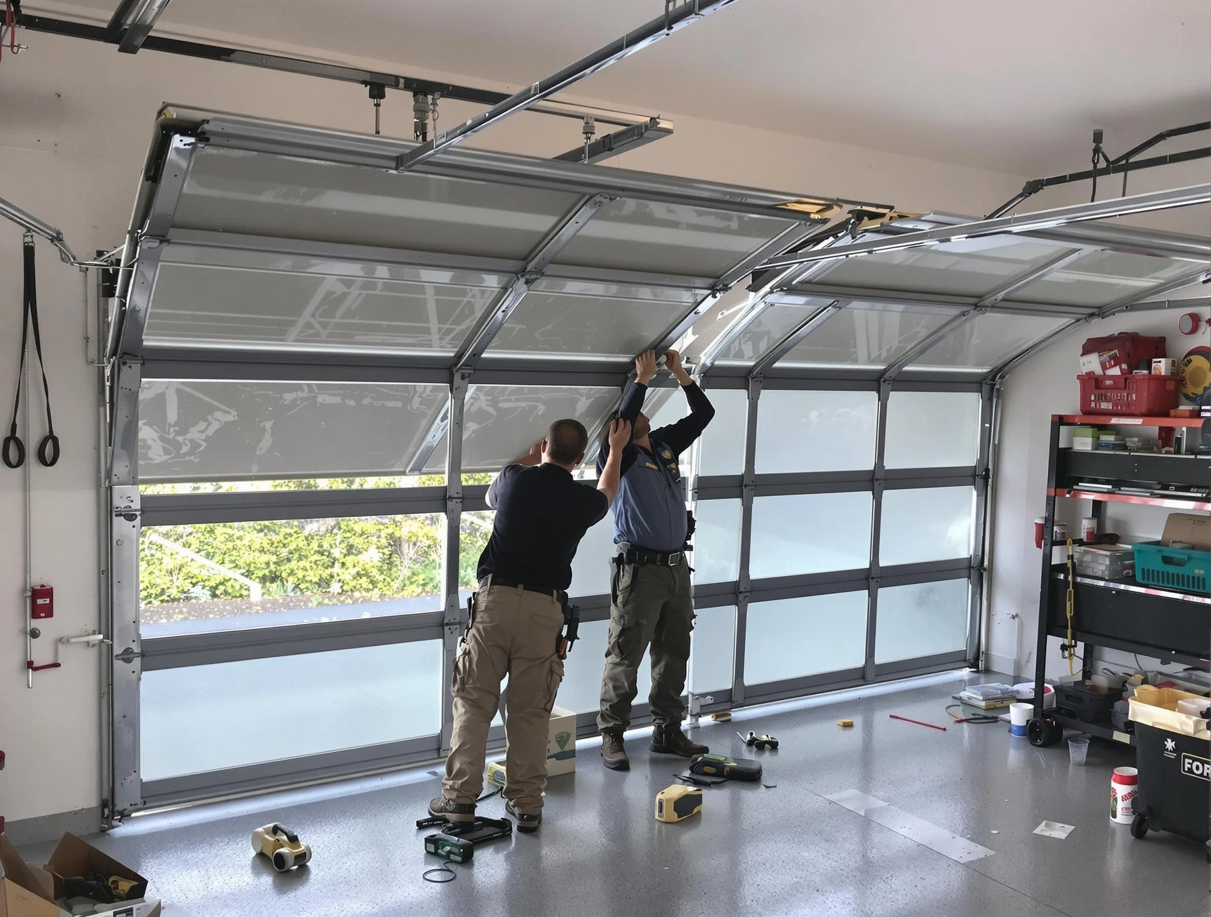 Brighton Garage Door Repair expert performing precise panel replacement on Brighton garage door